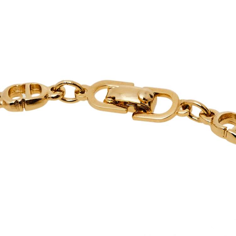 Pre Owned Christian Dior Vintage CD Logo Gold Tone Necklace