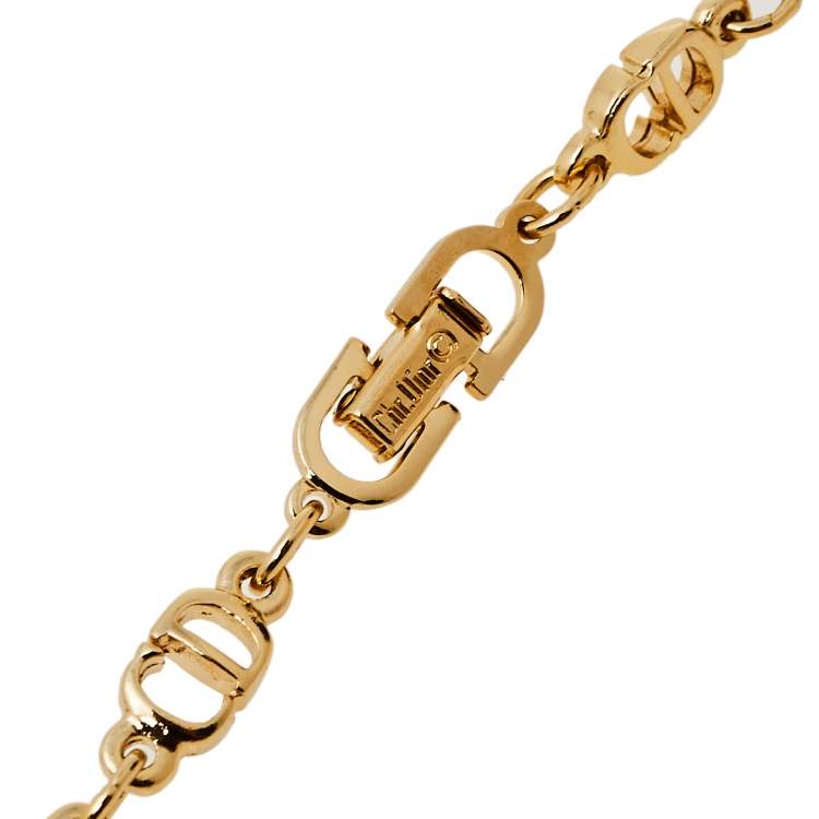 Pre Owned Christian Dior Vintage CD Logo Gold Tone Necklace
