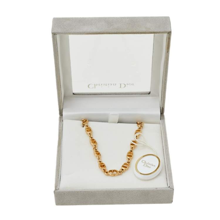 Pre Owned Christian Dior Vintage CD Logo Gold Tone Necklace