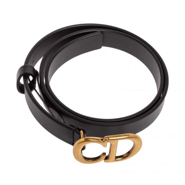 Pre Owned Dior Black Matte Leather Saddle Slim Belt 70CM