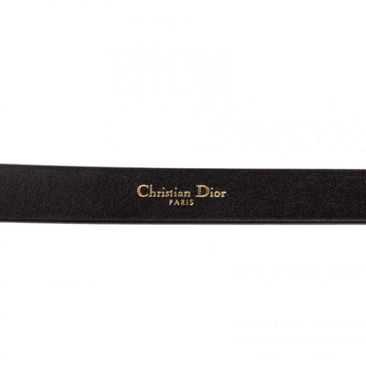 Pre Owned Dior Black Matte Leather Saddle Slim Belt 70CM