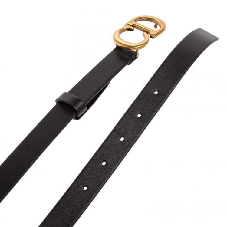 Pre Owned Dior Black Matte Leather Saddle Slim Belt 70CM