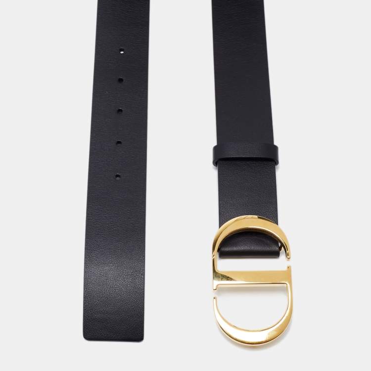 Pre Owned Dior Black Leather CD Logo Buckle Belt 70CM