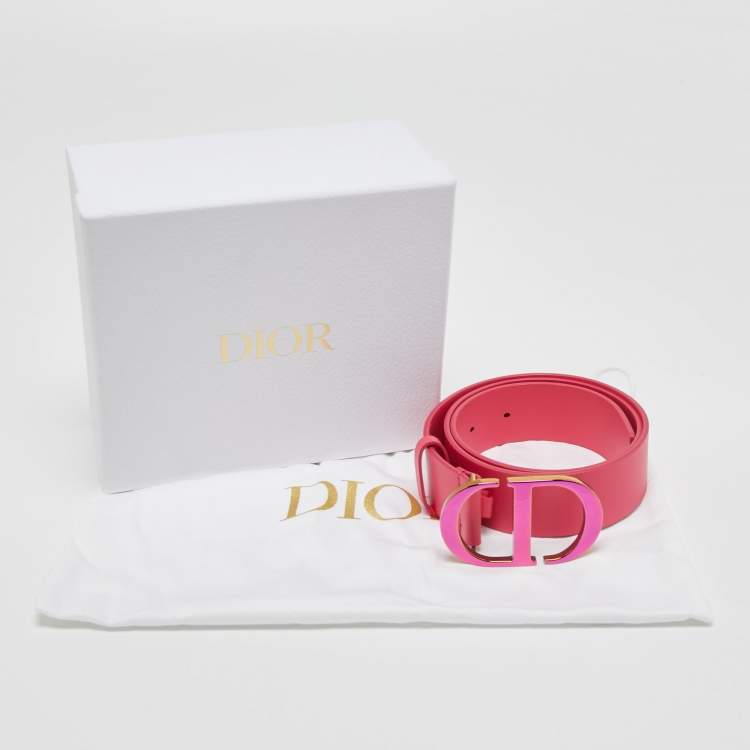 Pre Owned Dior Pink Smooth Leather CD Logo Waist Belt 75CM