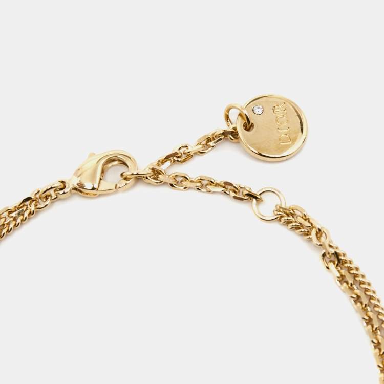 Pre Owned Dior Petit CD Crystal Star Charm Gold Tone Double Chain Bracelet