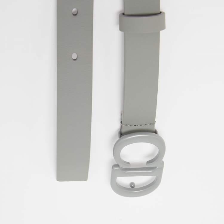 Pre Owned Dior Grey Matte Leather Saddle Slim Belt 80CM