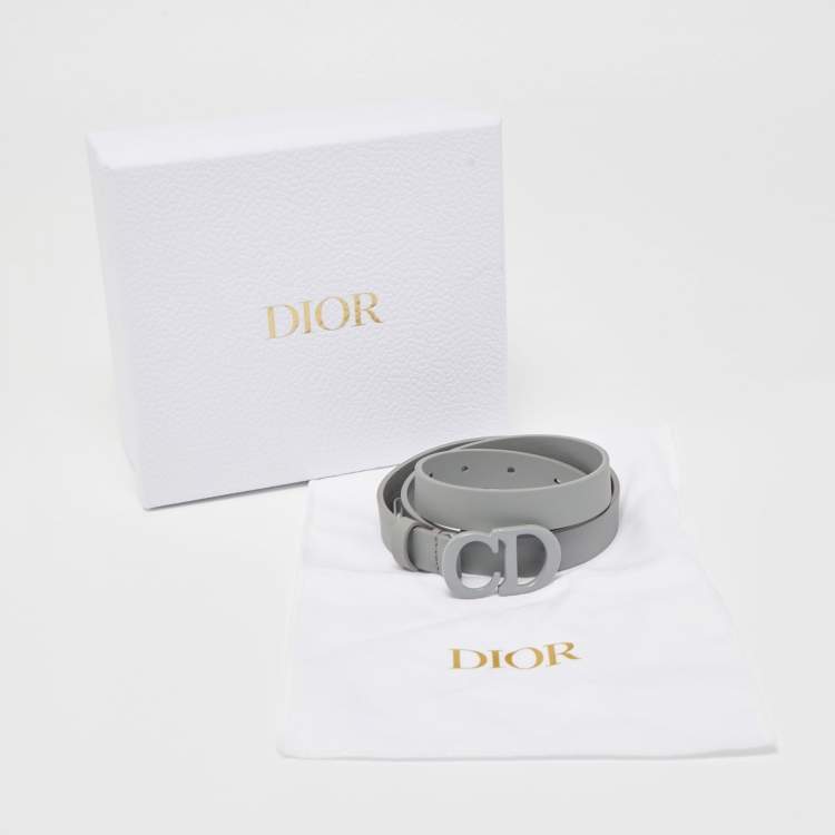 Pre Owned Dior Grey Matte Leather Saddle Slim Belt 80CM
