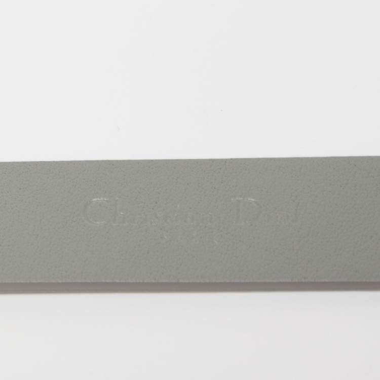 Pre Owned Dior Grey Matte Leather Saddle Slim Belt 80CM