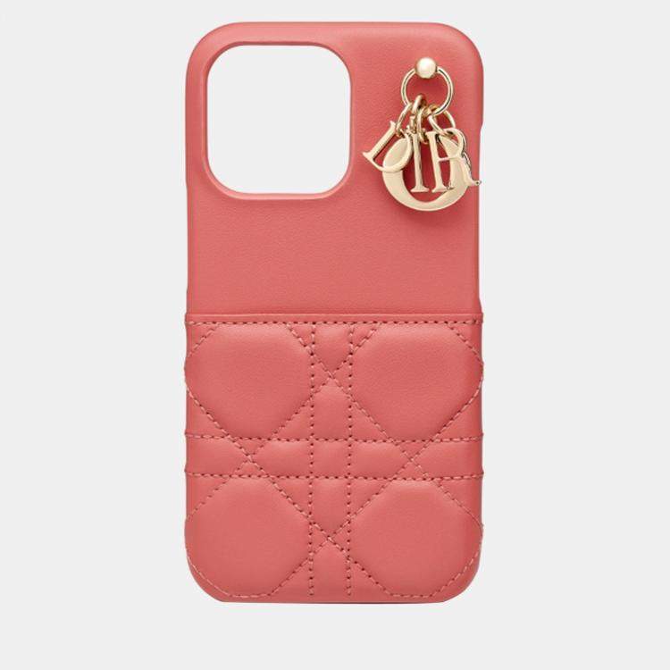 LADY DIOR Dusty Coral Pink Cannage Lambskin COVER FOR IPHONE 13