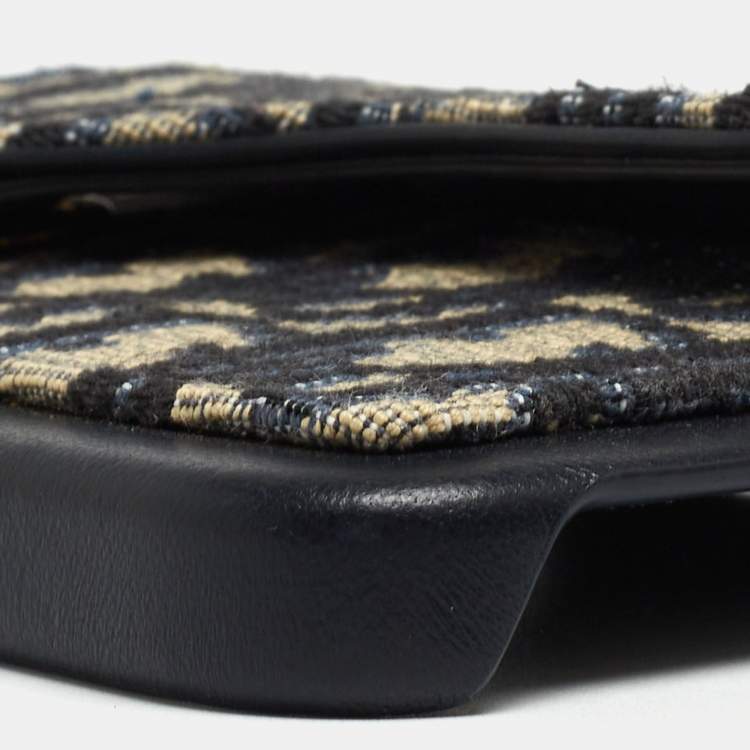 Pre Owned Dior Navy Blue/Beige Oblique Jacquard and Leather Saddle iPhone 14 Pro Case