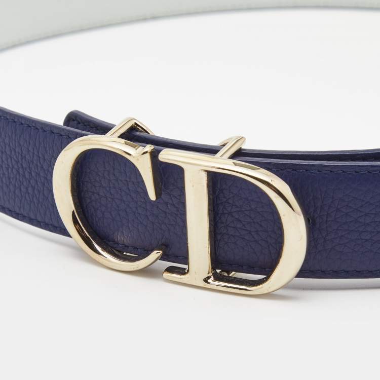 Pre Owned Dior Dark Blue Leather CD Logo Belt 100CM