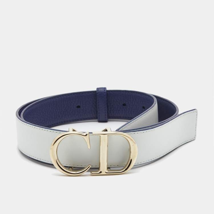 Pre Owned Dior Dark Blue Leather CD Logo Belt 100CM