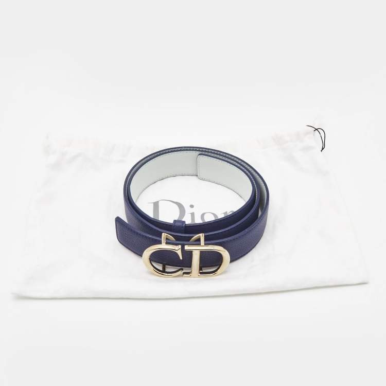 Pre Owned Dior Dark Blue Leather CD Logo Belt 100CM