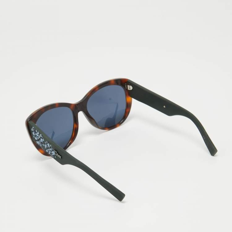 Pre Owned Dior Blue/Brown BPDKU Inedite Crystals Embellished Cat Eye Sunglasses