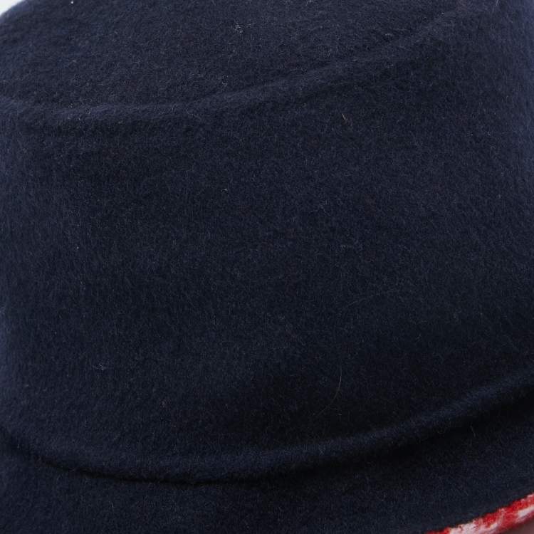 Pre Owned Dior Navy Blue/Red Oblique Wool Reversible Dior Chic Hat Size 57
