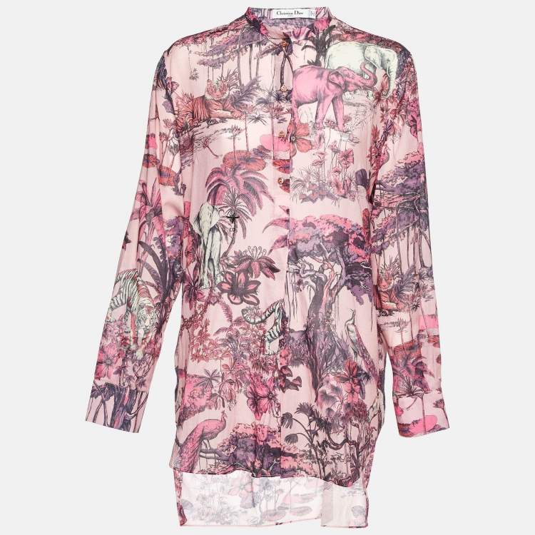 Pre Owned Dior Pink Toile de Jouy Voyage Cotton Long Sleeve Blouse L