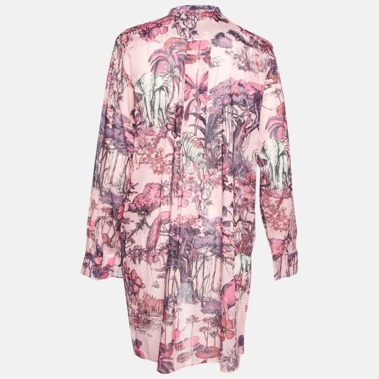 Pre Owned Dior Pink Toile de Jouy Voyage Cotton Long Sleeve Blouse L