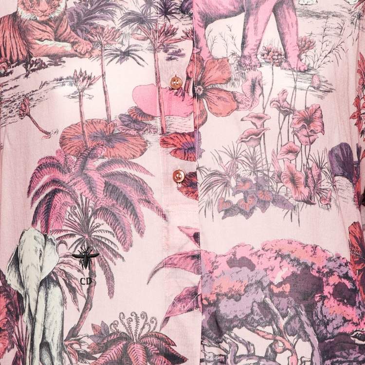 Pre Owned Dior Pink Toile de Jouy Voyage Cotton Long Sleeve Blouse L