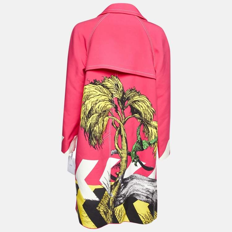 Pre Owned Dior Pink Printed Gabardine Button Front Coat L