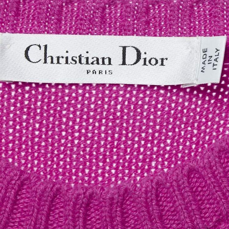 مملوكة مسبقًا Christian Dior Pink Logo Intarsia Cashmere Short Sleeve Sweater S
