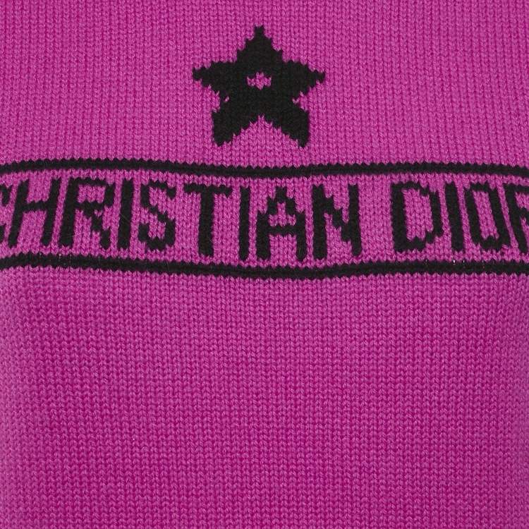 مملوكة مسبقًا Christian Dior Pink Logo Intarsia Cashmere Short Sleeve Sweater S