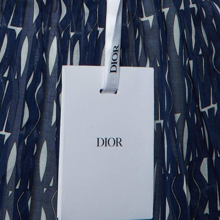 Pre Owned Christian Dior Navy Blue Logo Printed Cotton Midi Skirt M