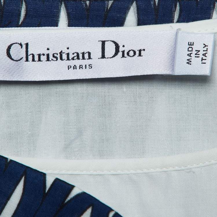 Pre Owned Christian Dior Navy Blue Logo Printed Cotton Midi Skirt M