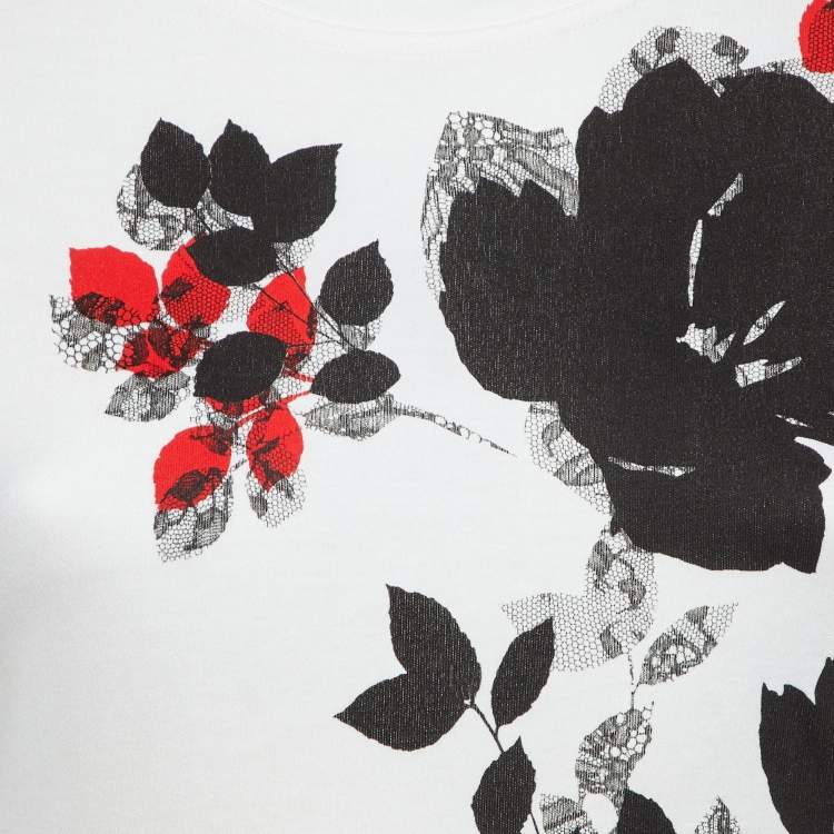 Pre Owned Christian Dior White Floral Printed Cotton Knit T-Shirt M