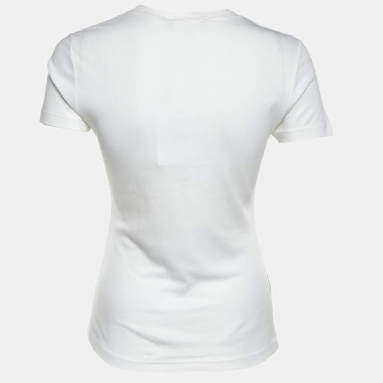Pre Owned Christian Dior White Floral Printed Cotton Knit T-Shirt M