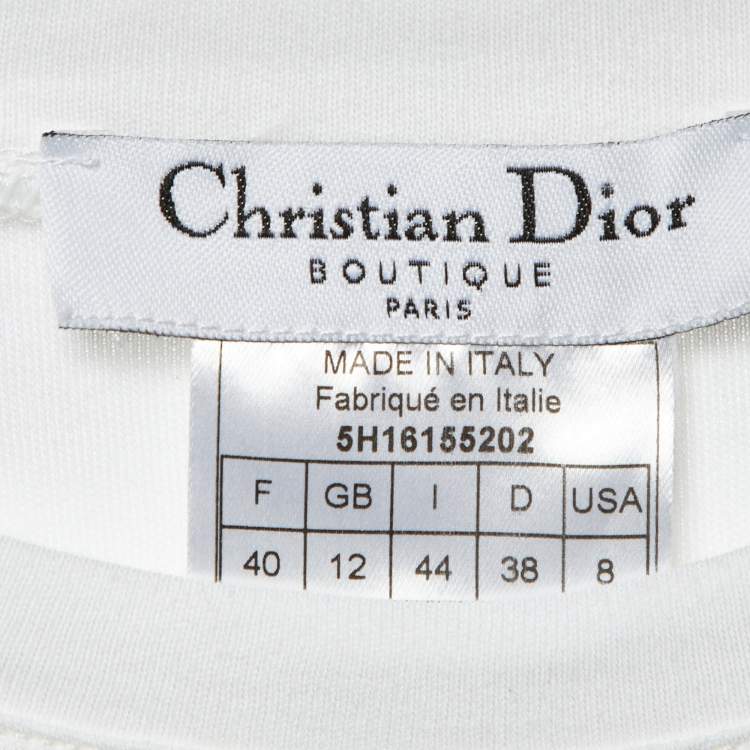 Pre Owned Christian Dior White Floral Printed Cotton Knit T-Shirt M