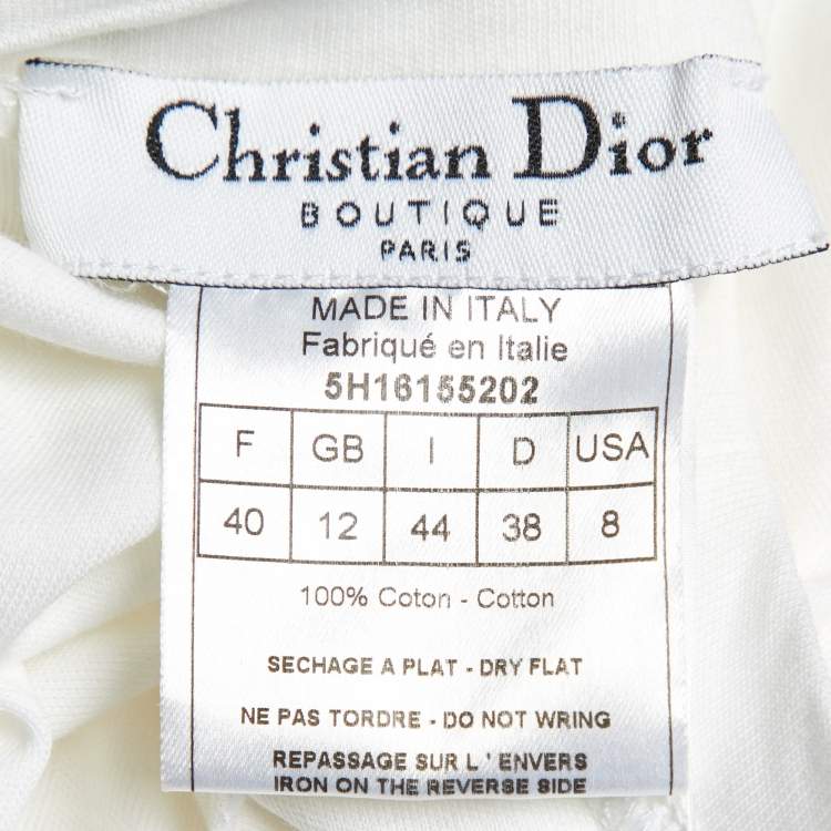 Pre Owned Christian Dior White Floral Printed Cotton Knit T-Shirt M