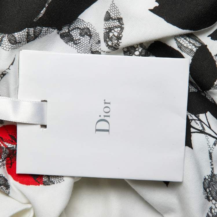 Pre Owned Christian Dior White Floral Printed Cotton Knit T-Shirt M