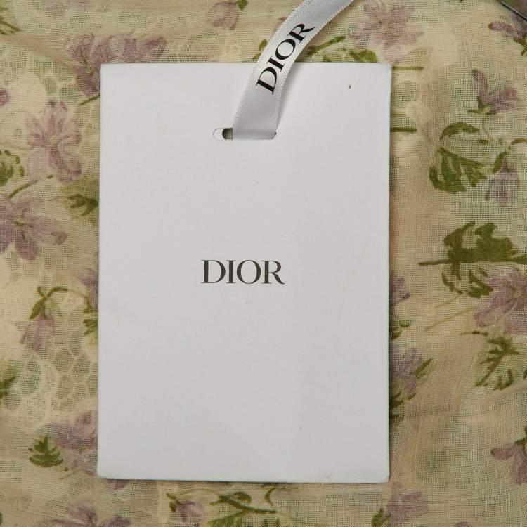 Pre Owned Dior Beige Floral Print Cotton Lace Trim Midi Dress M