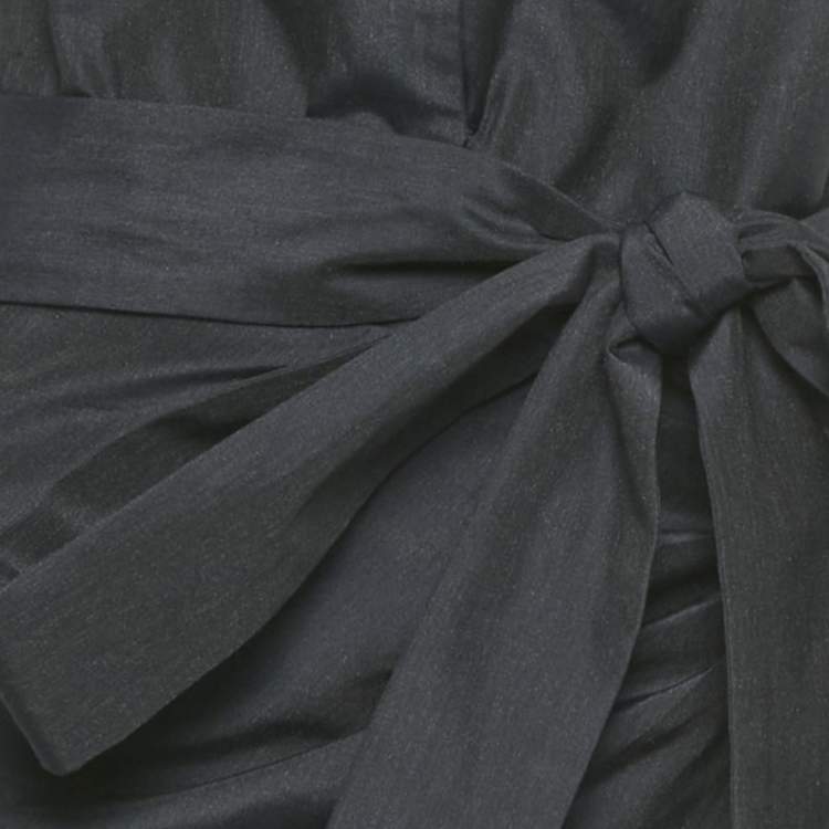 Pre Owned Christian Dior Grey Silk Wrap Around Long Dress L