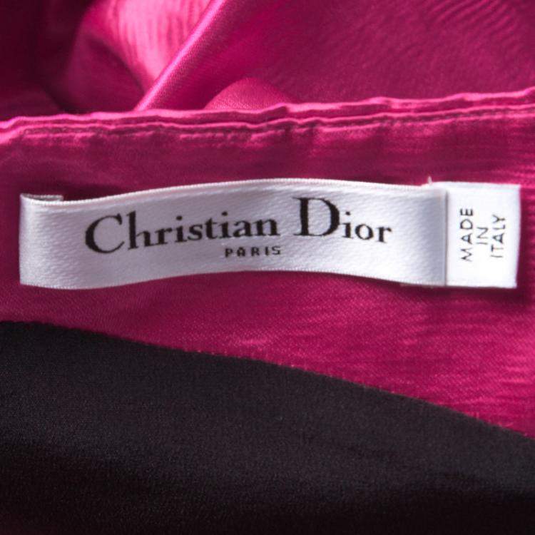 Pre Owned Dior Fuschia Pink Satin Boat Neck Sheath Dress XL