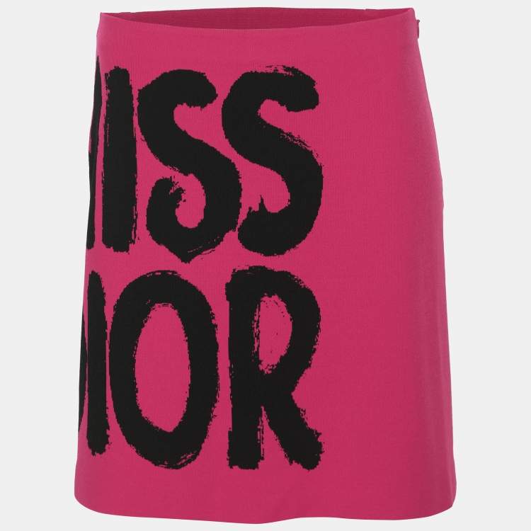Pre Owned Dior Pink Jersey Miss Dior Print Mini Skirt S