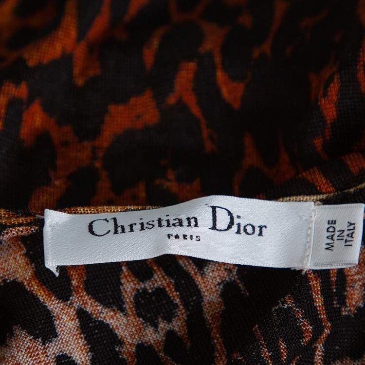 Pre Owned Dior Brown Leopard Print Knit Pleat Front Tank Top L