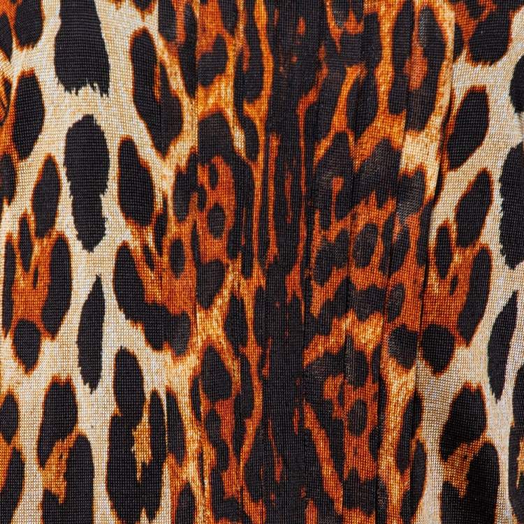 Pre Owned Dior Brown Leopard Print Knit Pleat Front Tank Top L