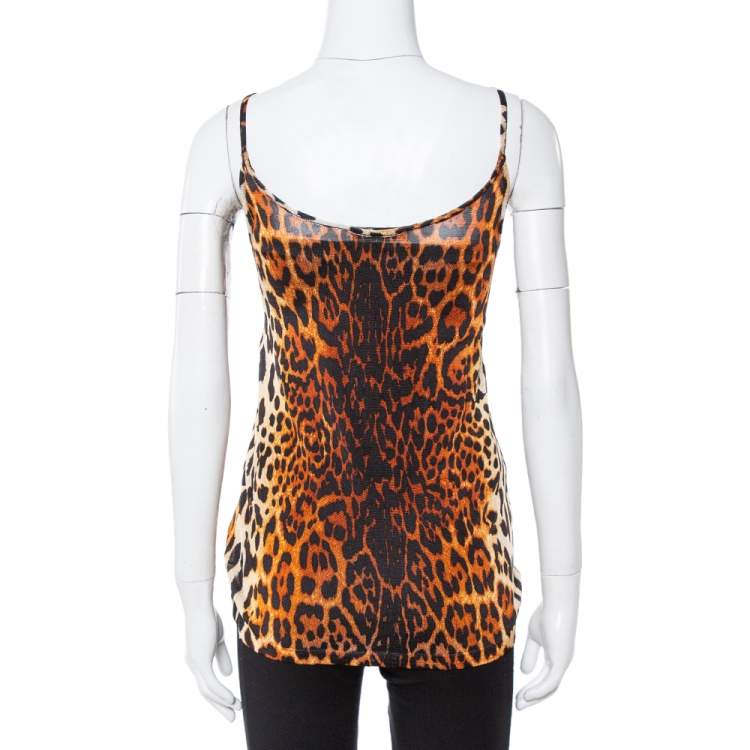 Pre Owned Dior Brown Leopard Print Knit Pleat Front Tank Top L