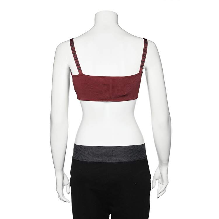 Pre Owned Christian Dior Burgundy Knit Logo Strap Detail Bralette XS