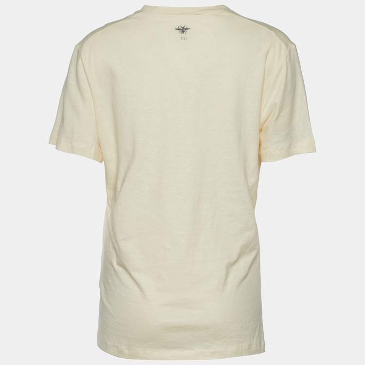 Pre Owned Christian Dior Beige Sisterhood is Powerful Cotton & Linen T-Shirt M