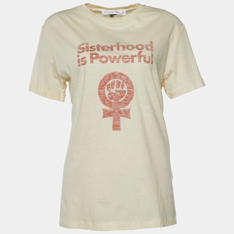 Pre Owned Christian Dior Beige Sisterhood is Powerful Cotton & Linen T-Shirt M
