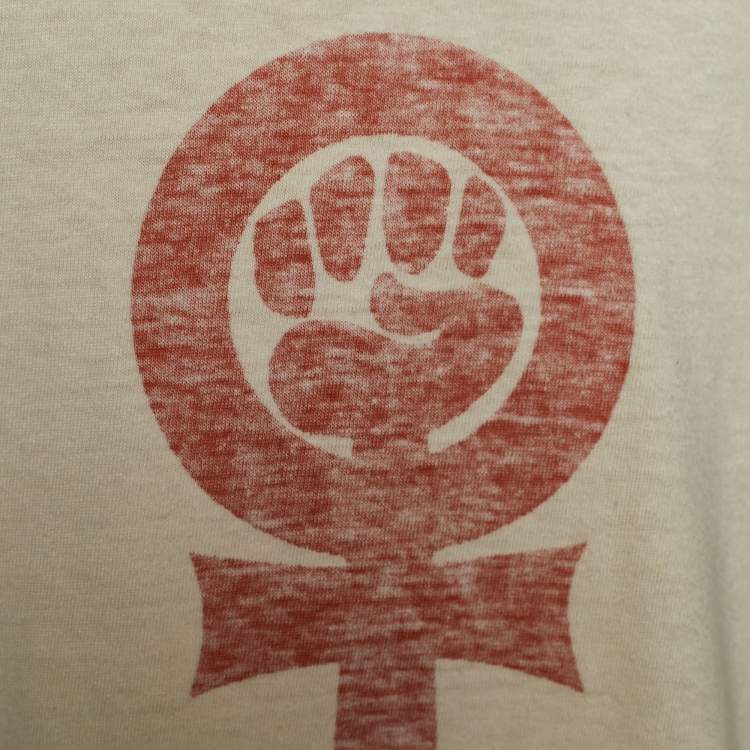 Pre Owned Christian Dior Beige Sisterhood is Powerful Cotton & Linen T-Shirt M