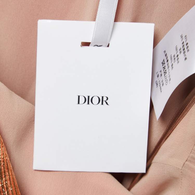Pre Owned Christian Dior Orange Texture Lurex Halter Neck Gown M