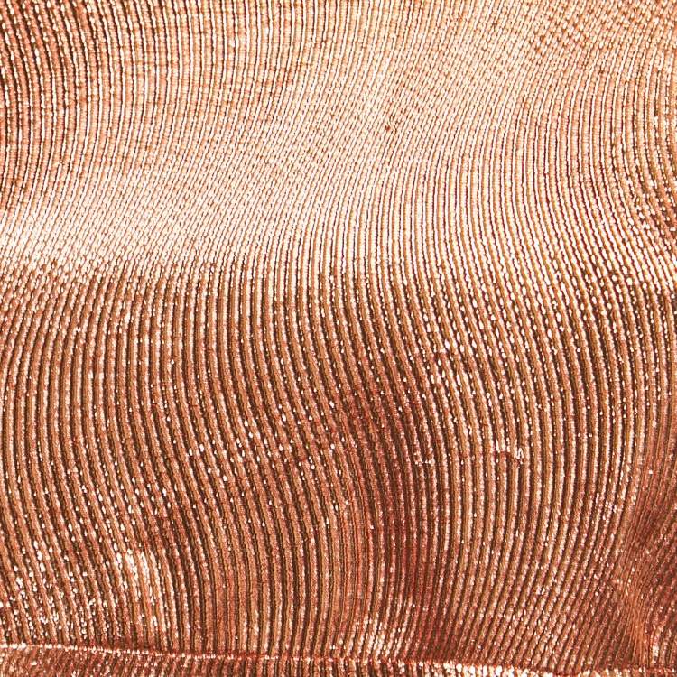 Pre Owned Christian Dior Orange Texture Lurex Halter Neck Gown M
