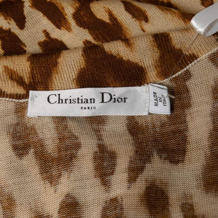 Pre Owned Christian Dior Brown Animal Print Knit Top L