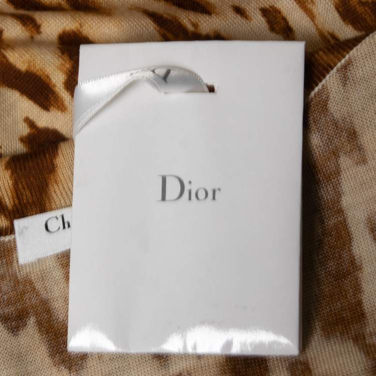 Pre Owned Christian Dior Brown Animal Print Knit Top L