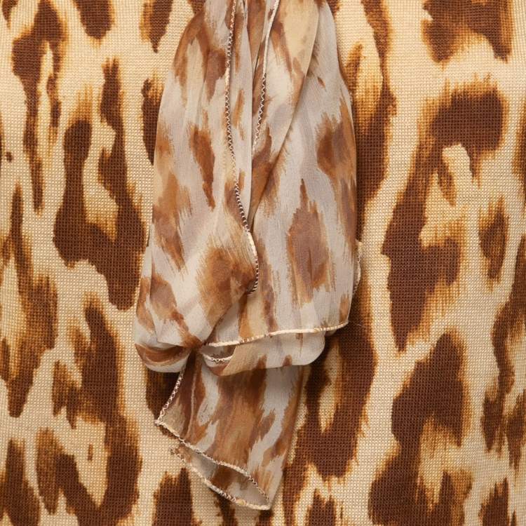 Pre Owned Christian Dior Brown Animal Print Knit Top L