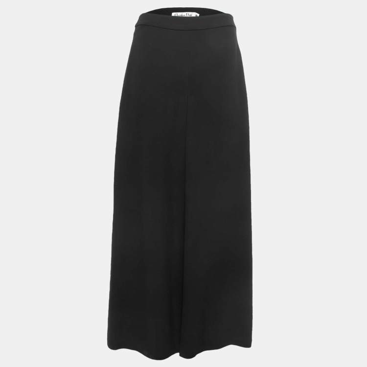 Pre Owned Christian Dior Black Crepe Silk High Waist Wide Leg Trousers M