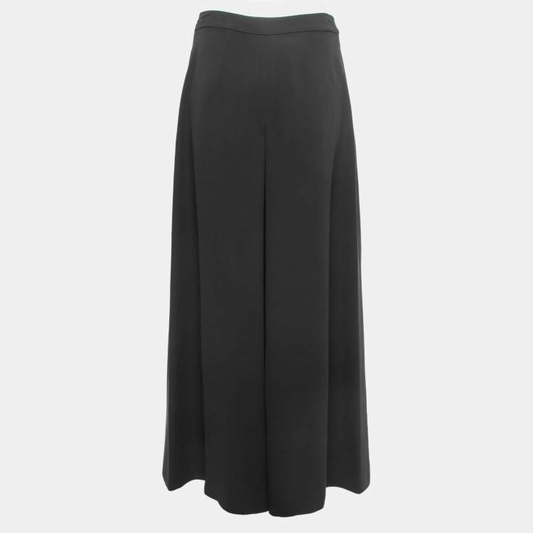 Pre Owned Christian Dior Black Crepe Silk High Waist Wide Leg Trousers M